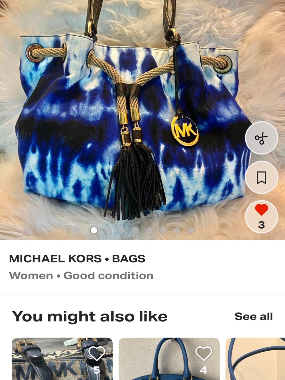 Michael Kors Blue Tie-Dye Rope-Handle Tote with Tassel & MK Charm
